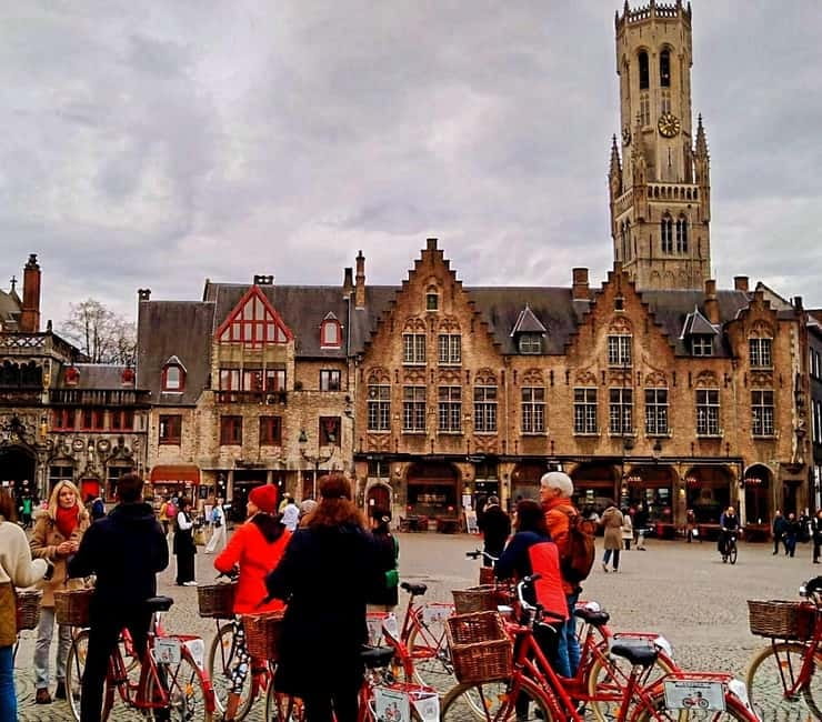 Bruges: Guided Retro Bike Tour of Highlights and Hidden Gems - The Belfry and Markt, Bruges in postcard form