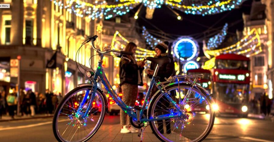 London Christmas Lights Bike Tour - Covent Garden and Trafalgar Square after dark