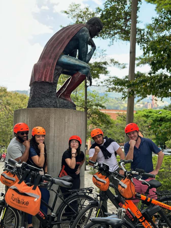 Medellín: History & Local Life Essentials Tour on an E-Bike - San Antonio Park and two sculptures with a painful past