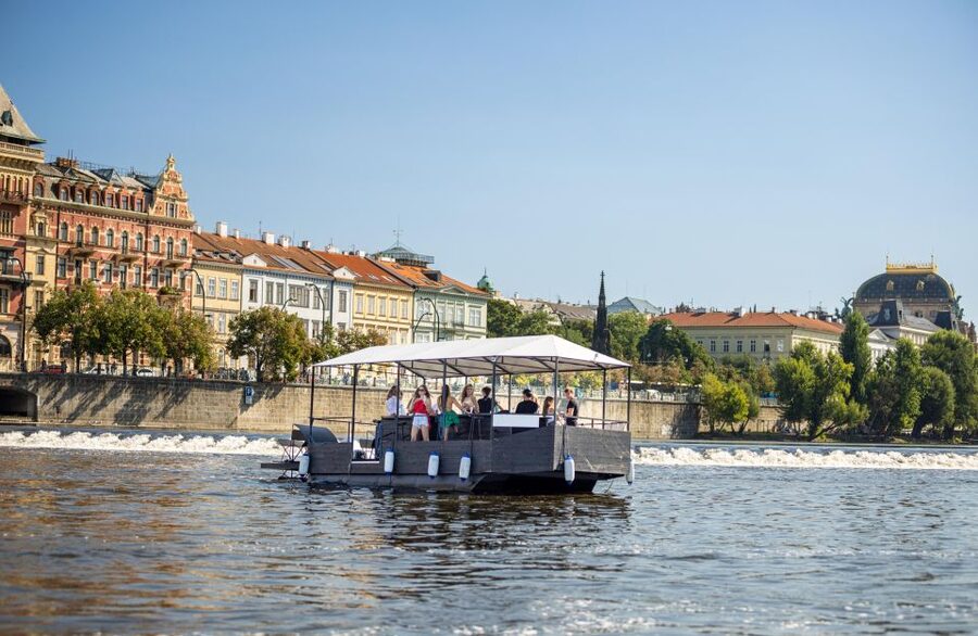 Prague: Private Cycle Boat River Tour with Beer or Prosecco - Seeing Prague from a blue-roofed boat