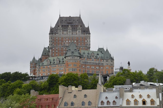 Quebec City: Electric Bike Tour - Château Frontenac and Notre-Dame Cathedral from outside